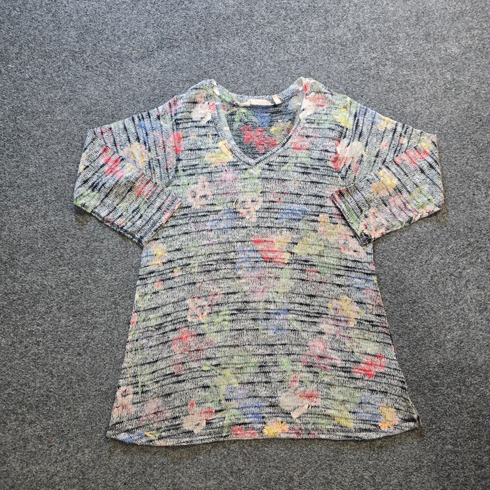 Soft Surroundings Sweater Womens Size Small Gray Floral Colorful Pullover Casual